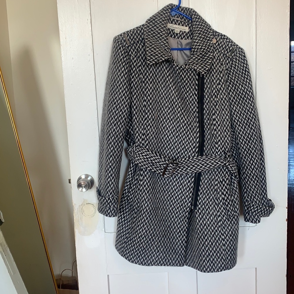 Wool Blend Black and White Dress Coat from Kenneth Cole